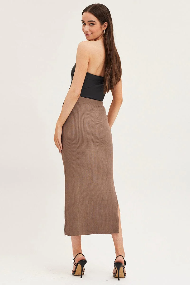 Brown Knit Skirt Midi High Rise - Image 5