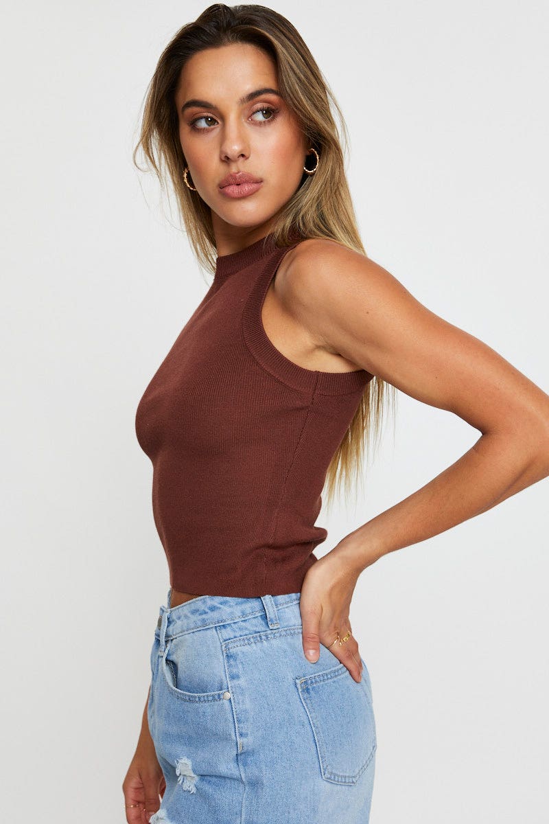 Brown Knit Top Sleeveless - Image 4