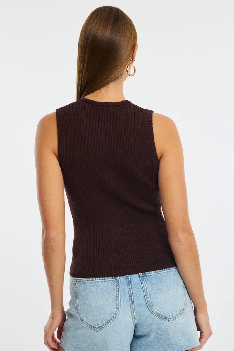 Brown Knit Vest Sleeveless - Image 4