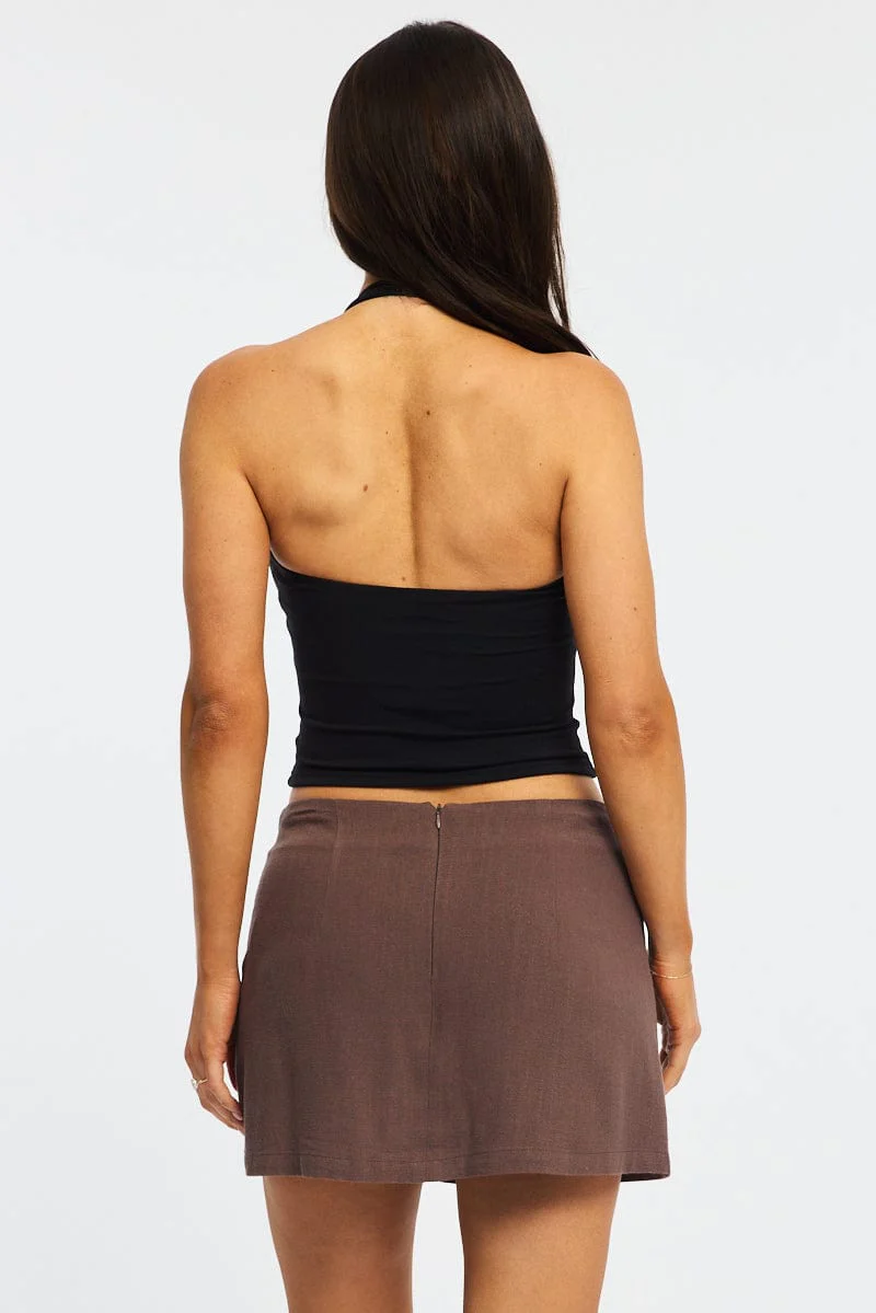 Brown Linen Blend Mini Skort High Rise Shorts Lined - Image 6