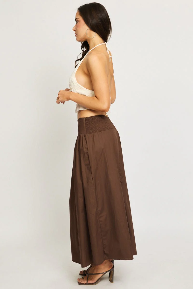 Brown Maxi Skirt Drop Waist Shirred Back - Image 4