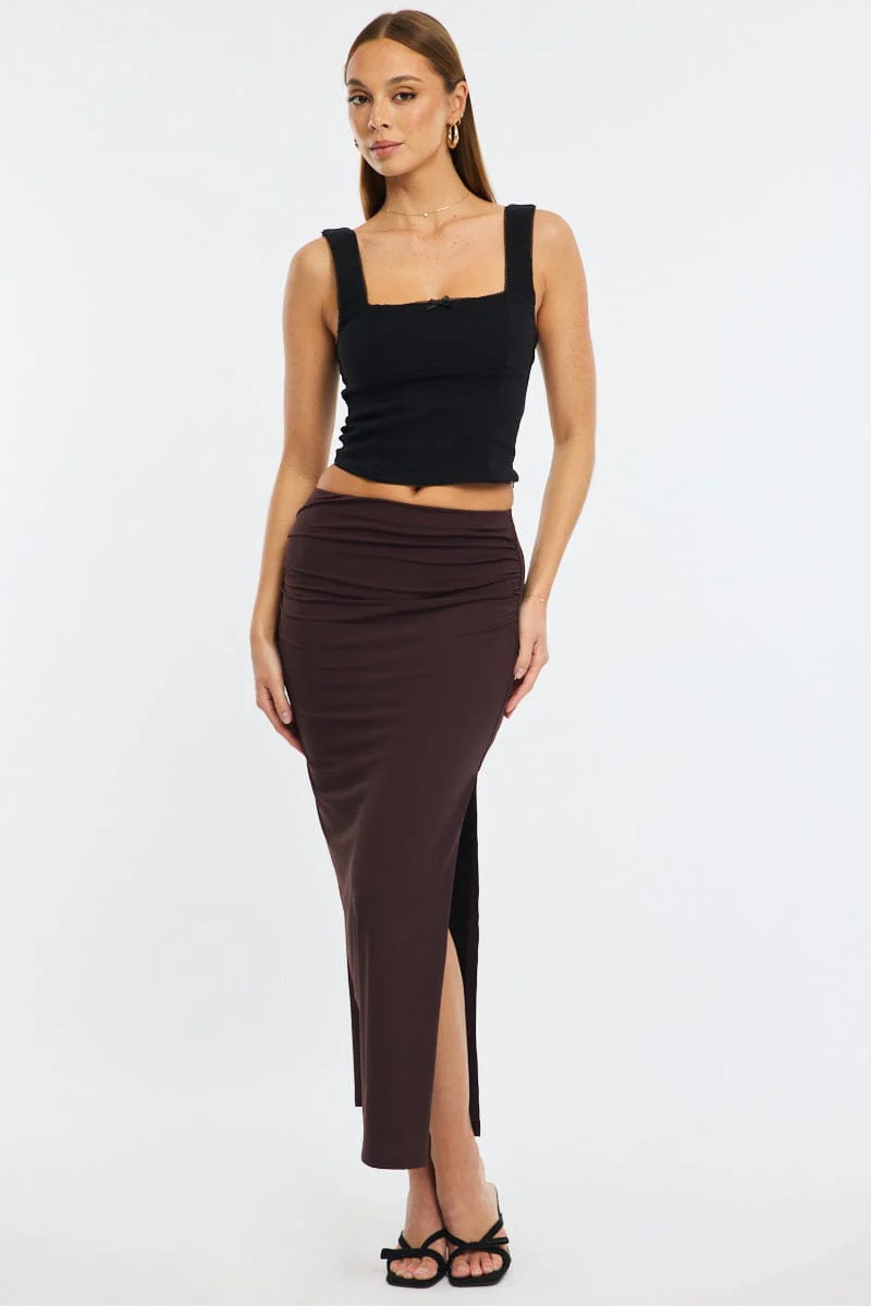 Brown Maxi Skirt Elasticated Waist Bodycon Supersoft - Image 3