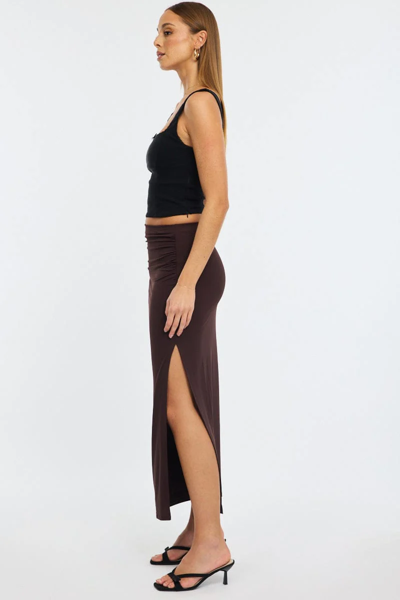Brown Maxi Skirt Elasticated Waist Bodycon Supersoft - Image 4