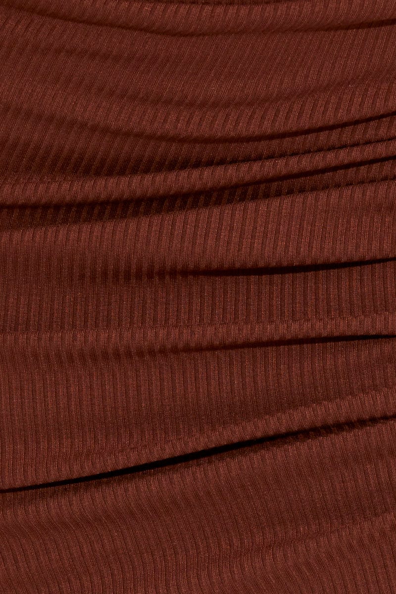 Brown Maxi Skirt Front Slit Ribbed - Image 6