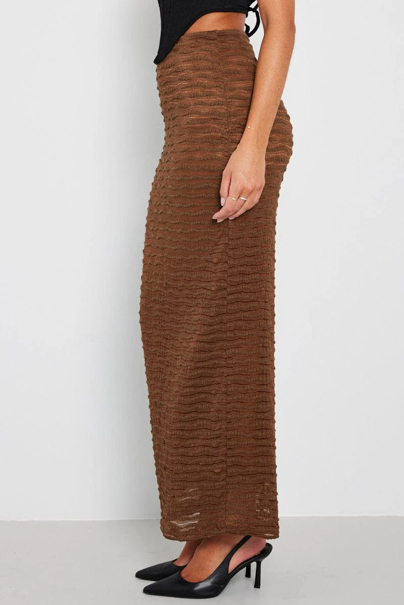 Brown Maxi Skirt High Rise Textured Fabric - Image 4
