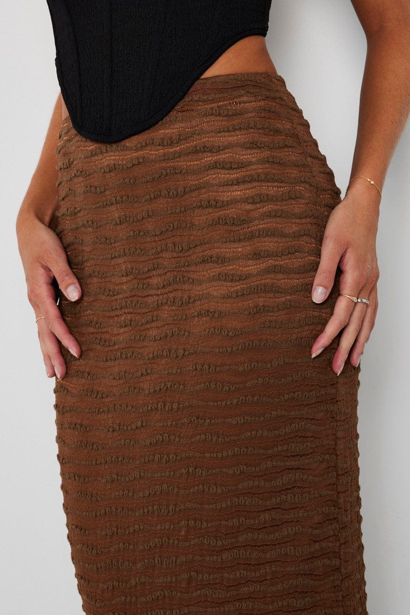 Brown Maxi Skirt High Rise Textured Fabric - Image 6