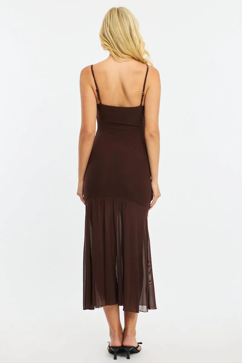 Brown Midi Dress Cut Out Mesh - Image 4
