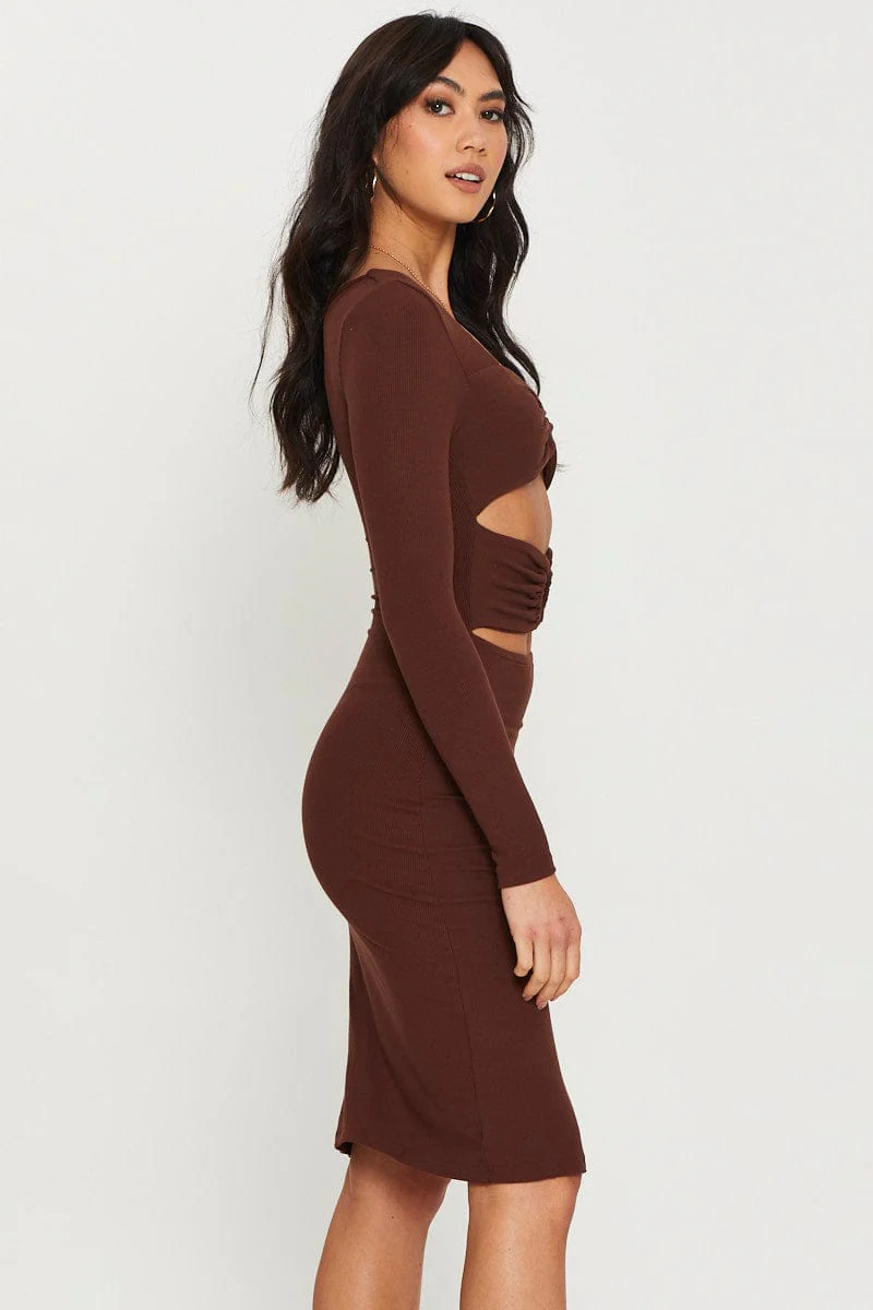 Brown Midi Dress Long Sleeve - Image 3