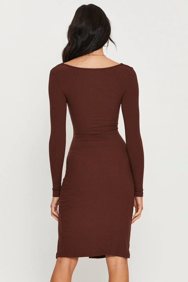 Brown Midi Dress Long Sleeve - Image 4