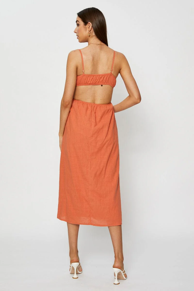 Brown Midi Dress Sleeveless - Image 5