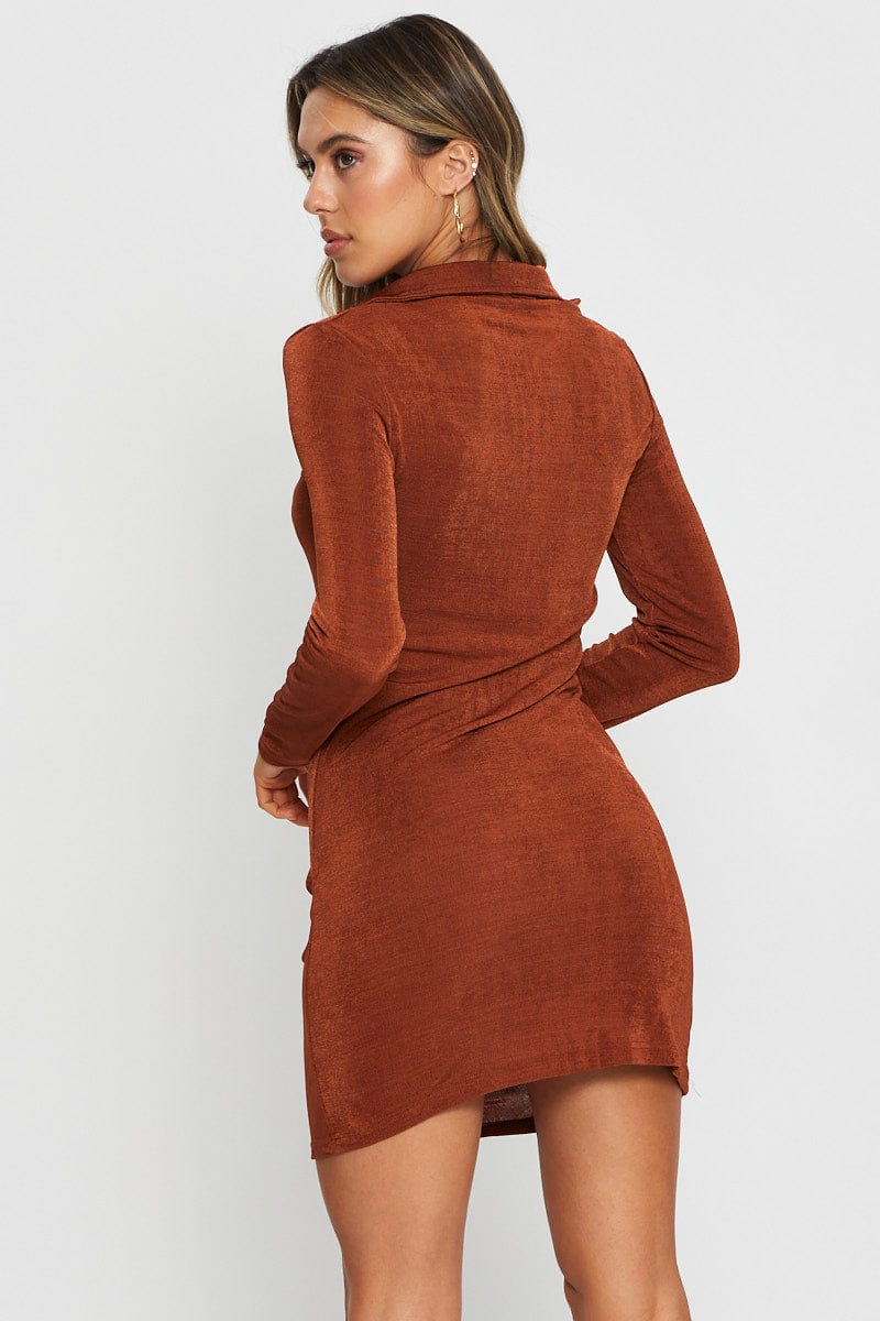 Brown Mini Dress Long Sleeve - Image 4