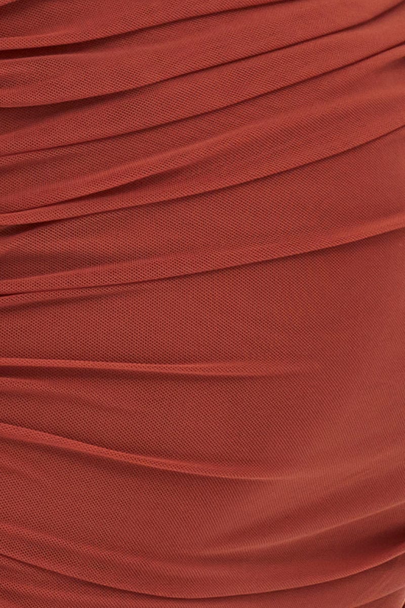 Brown Mini Dress Long Sleeve Evening Mesh - Image 6