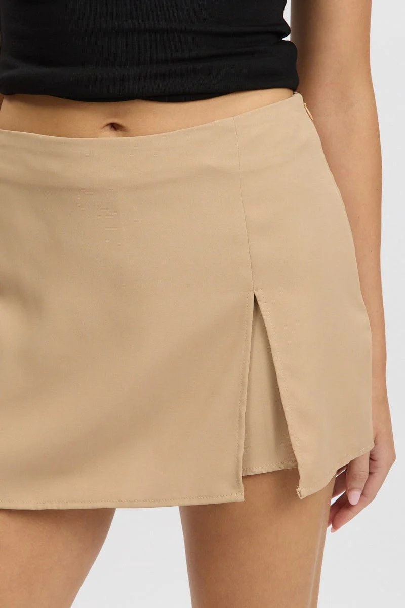 Brown Mini Skort Skirt Mid Rise Tailored Lined - Image 6