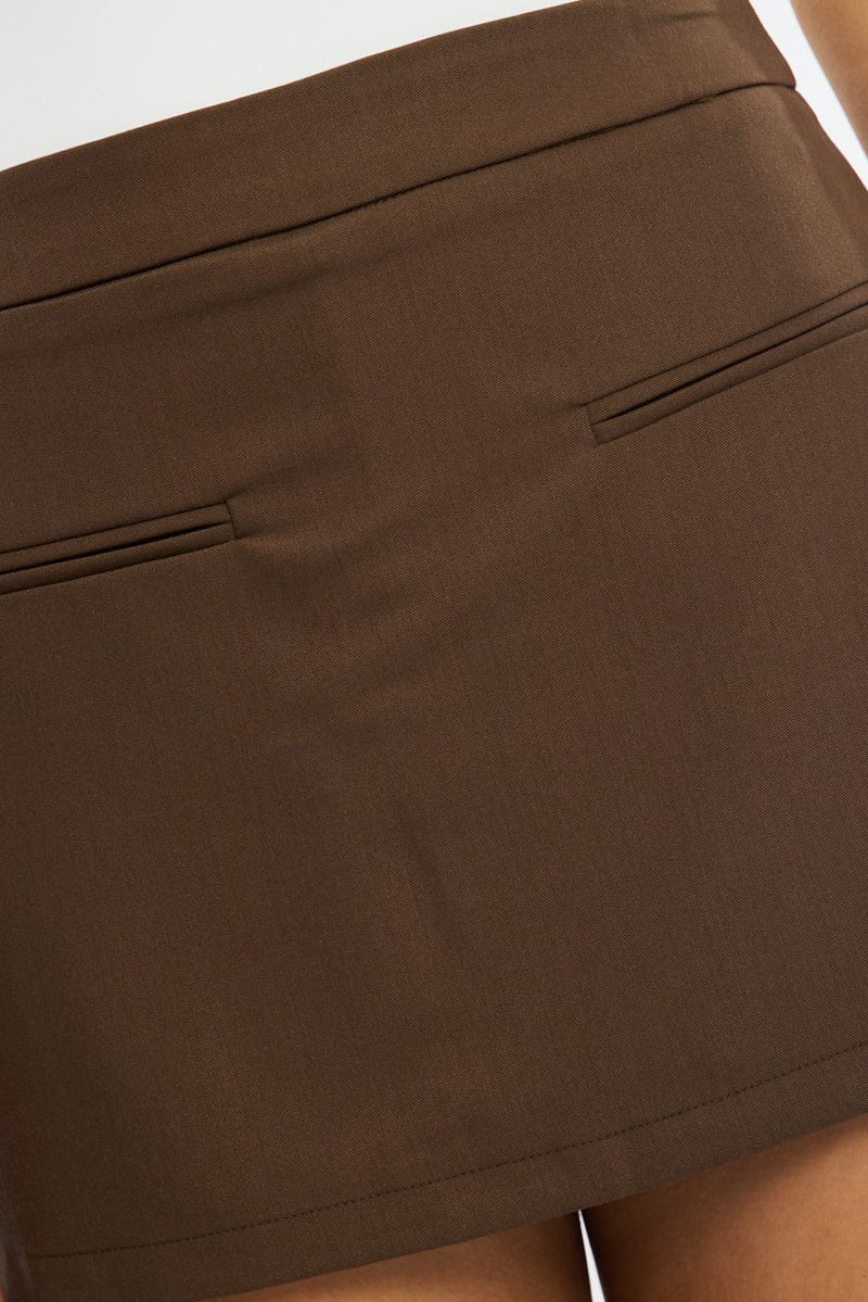 Brown Mini Skort Skirt High Rise Pocket Detail Tailored - Image 5