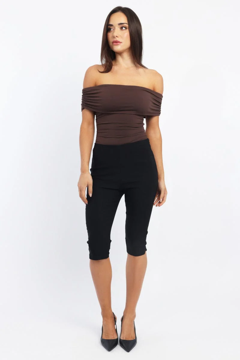 Brown Off Shoulder Bodysuit Supersoft - Image 3