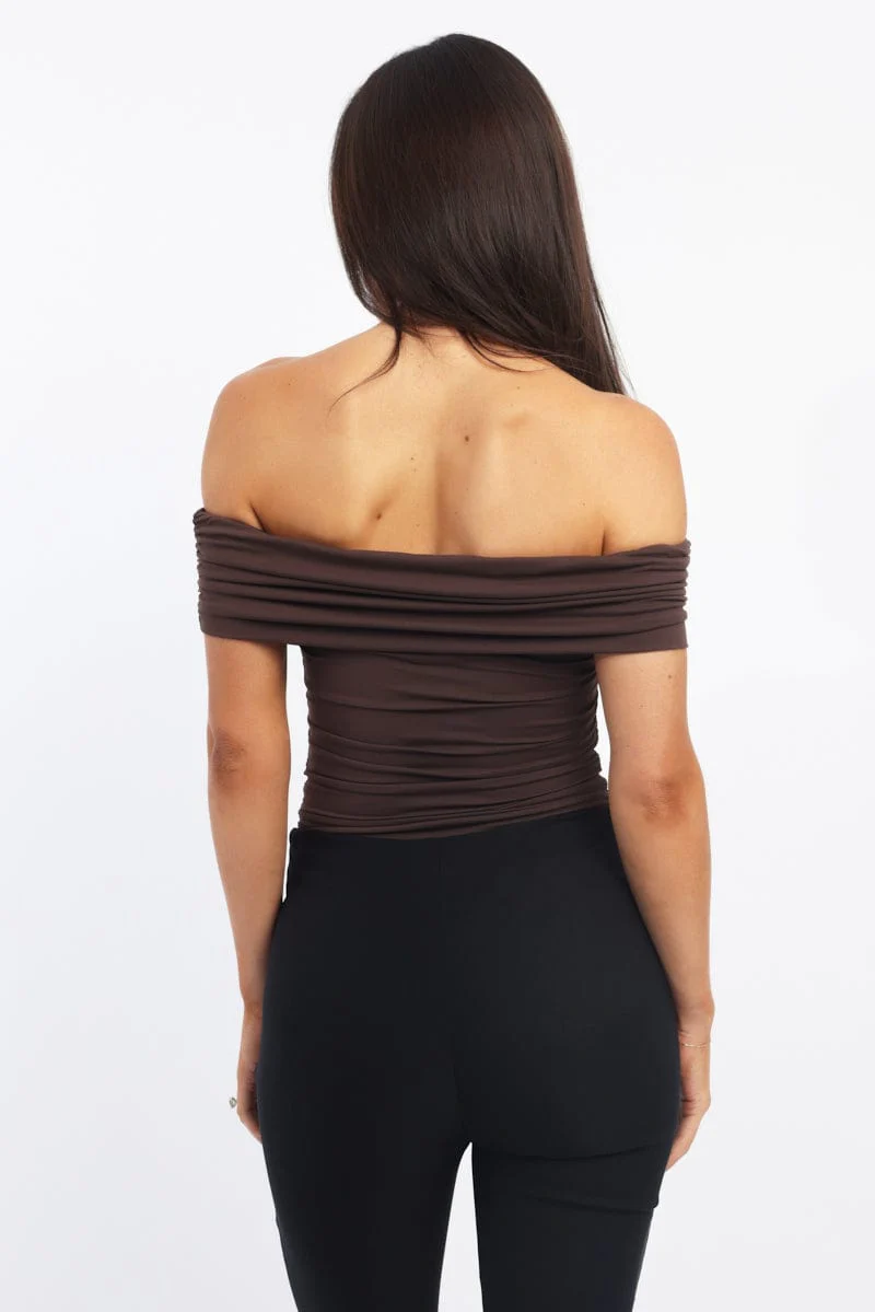 Brown Off Shoulder Bodysuit Supersoft - Image 5