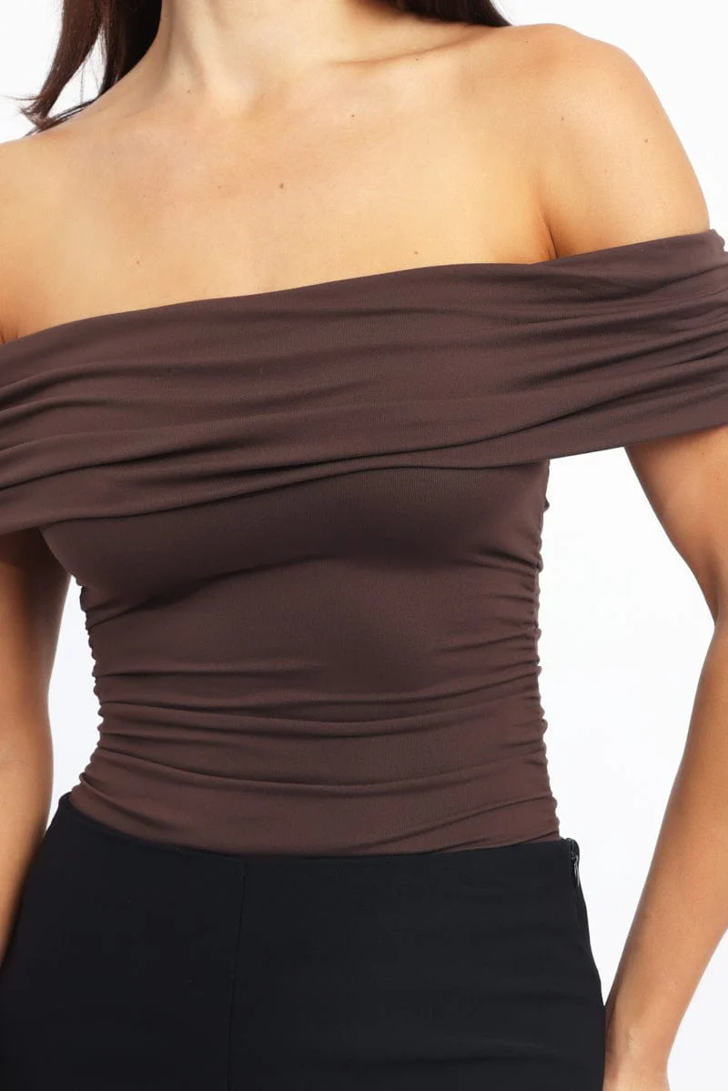 Brown Off Shoulder Bodysuit Supersoft - Image 6
