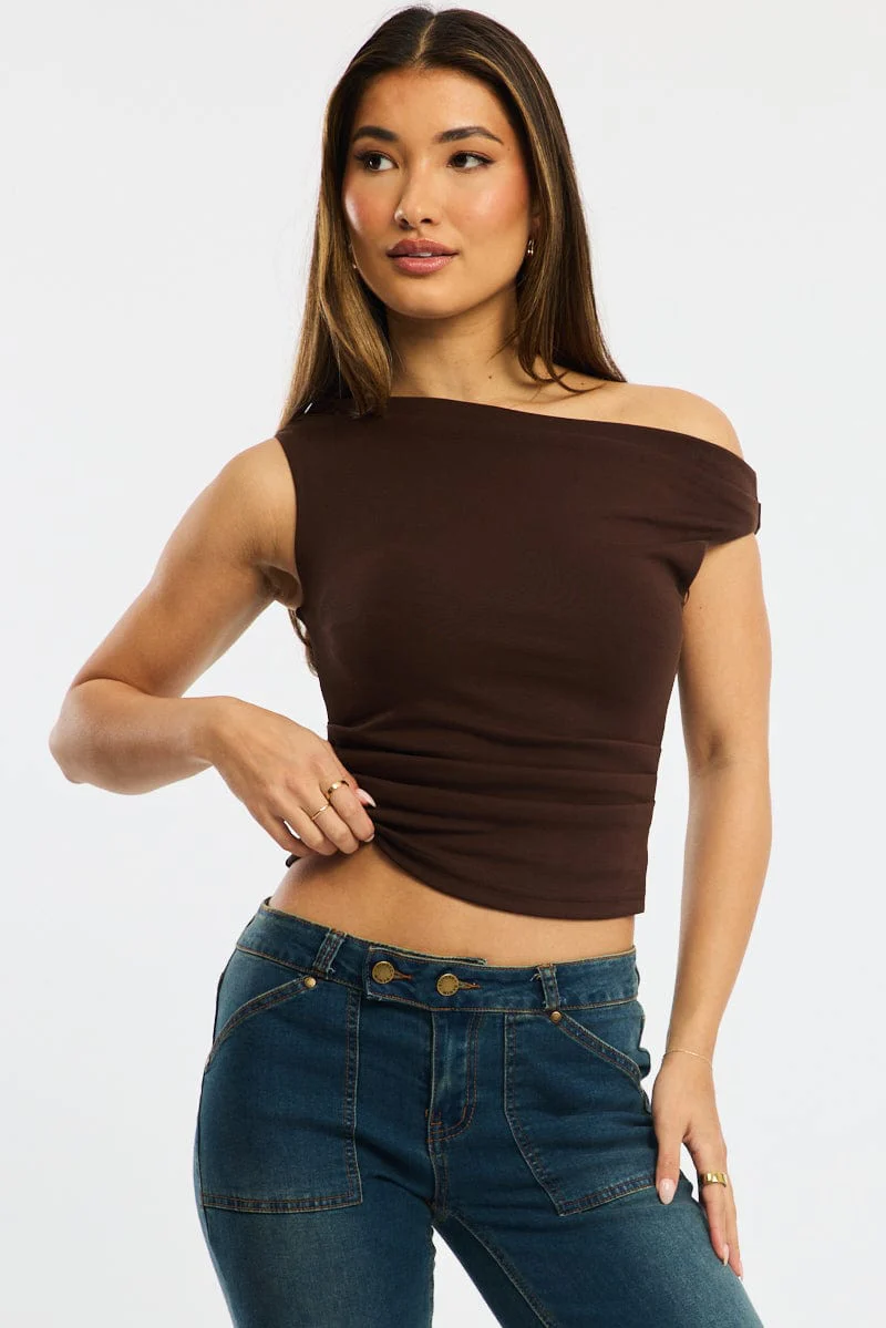 Brown Off Shoulder Top