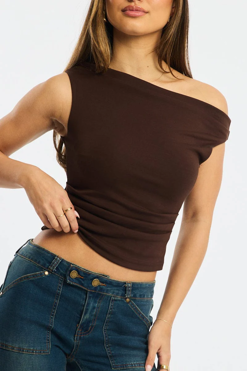 Brown Off Shoulder Top - Image 5