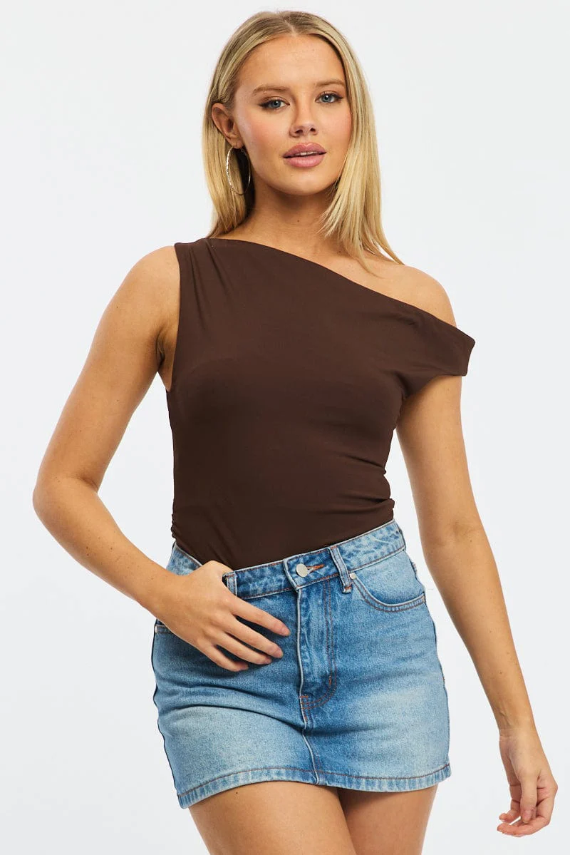 Brown Off Shoulder Top
