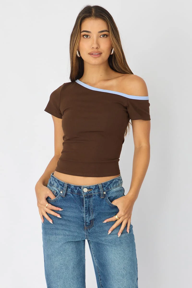 Brown One Shoulder Tee - Image 3