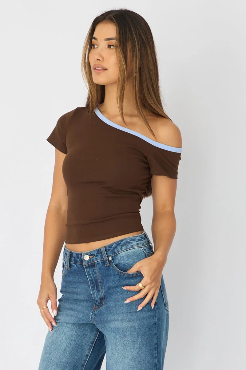 Brown One Shoulder Tee - Image 4