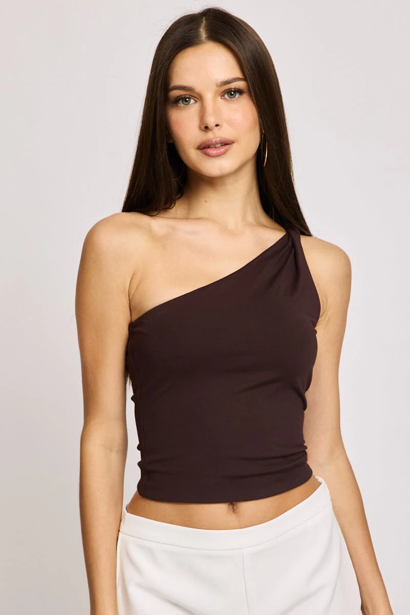 Brown One Shoulder Top