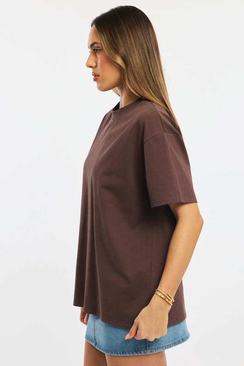 Brown Oversized Tee Short Sleeve - Image 3