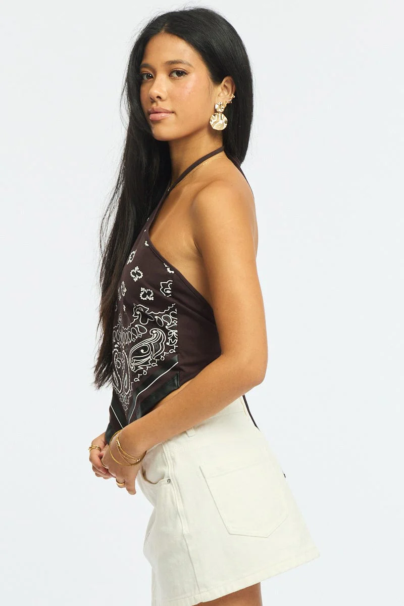 Brown Print Halter Top - Image 3