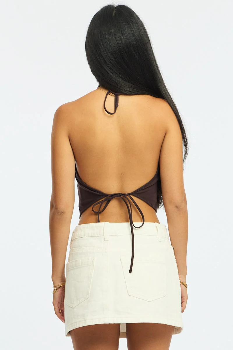 Brown Print Halter Top - Image 4