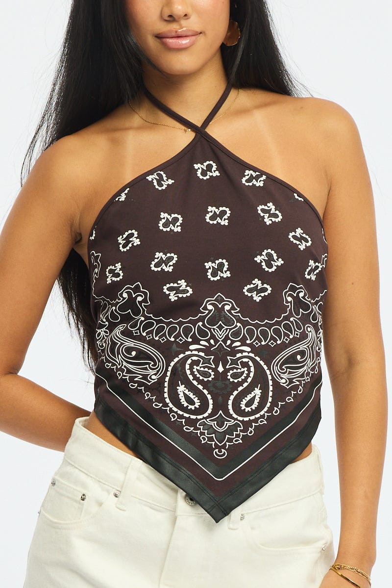 Brown Print Halter Top - Image 5