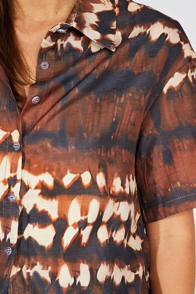 Brown Print Oversized Shirt and Pull on Shorts Set - Image 6