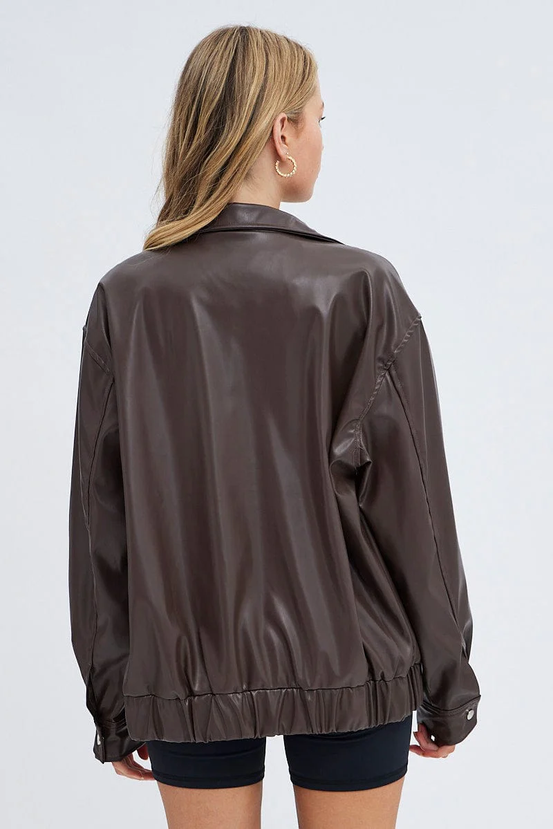 Brown PU oversized Jacket - Image 5