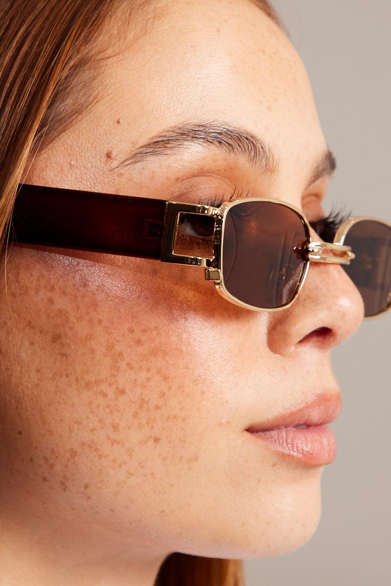 Brown Rectangle Sunglasses - Image 2