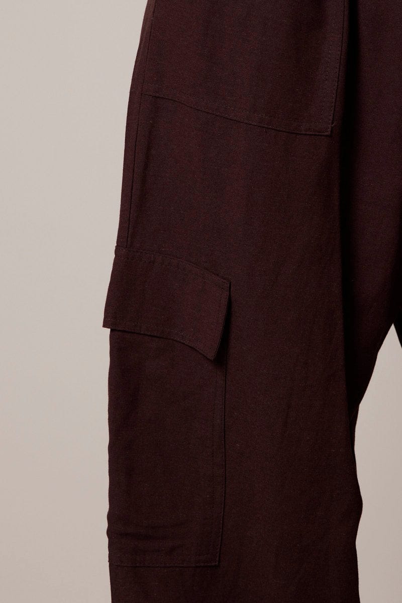 Brown Relaxed Cargo Pant Elasticated Waist - Image 6
