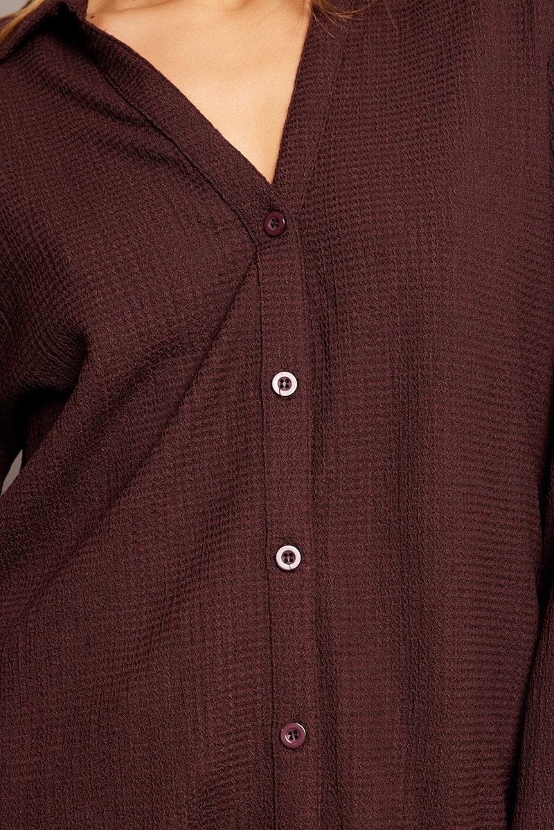 Brown Relaxed Shirt Long Sleeve Textured - Image 6