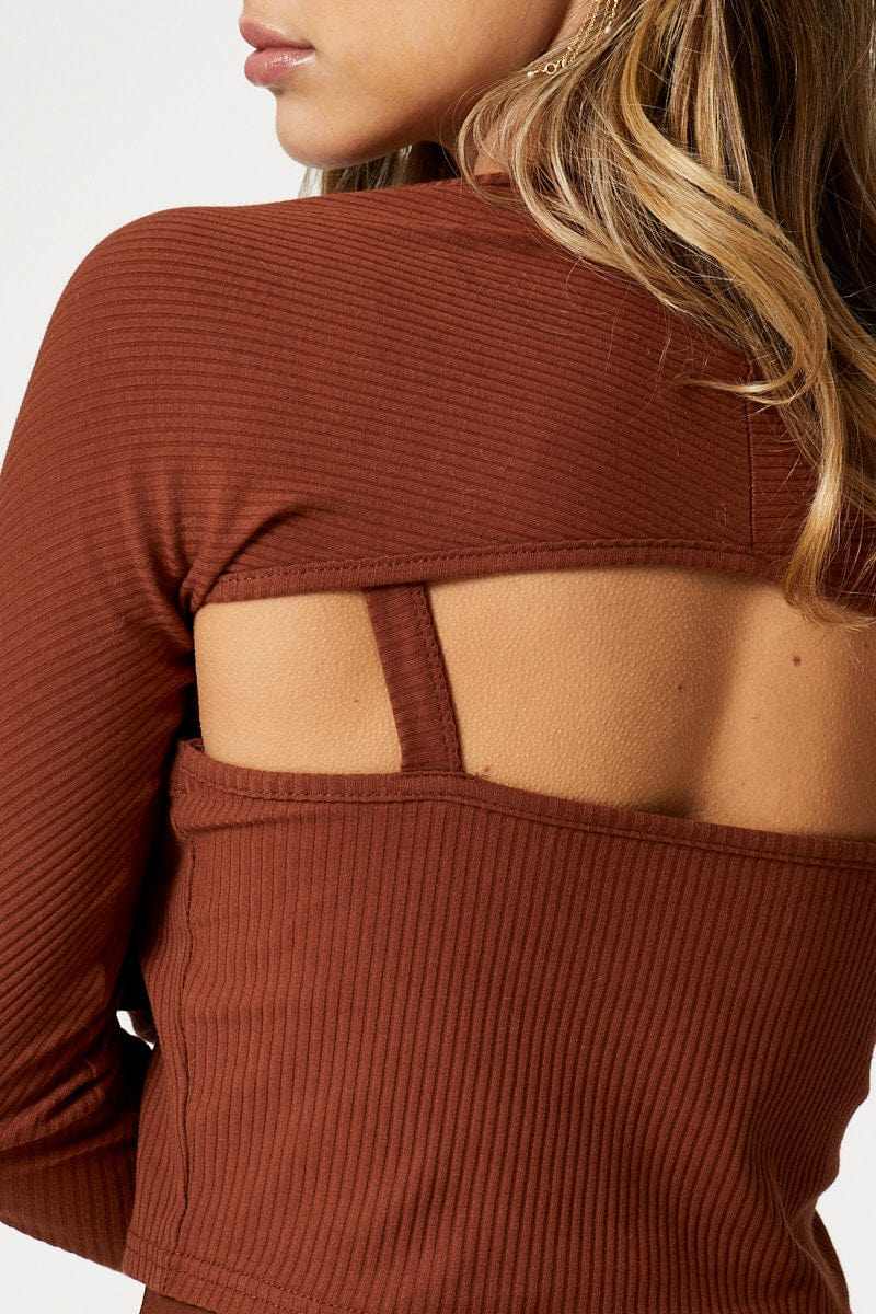 Brown Rib Singlet Shrug Set - Image 4