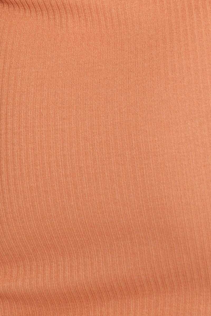 Brown Ribbed Ruched Drawstring Skirt - Image 8