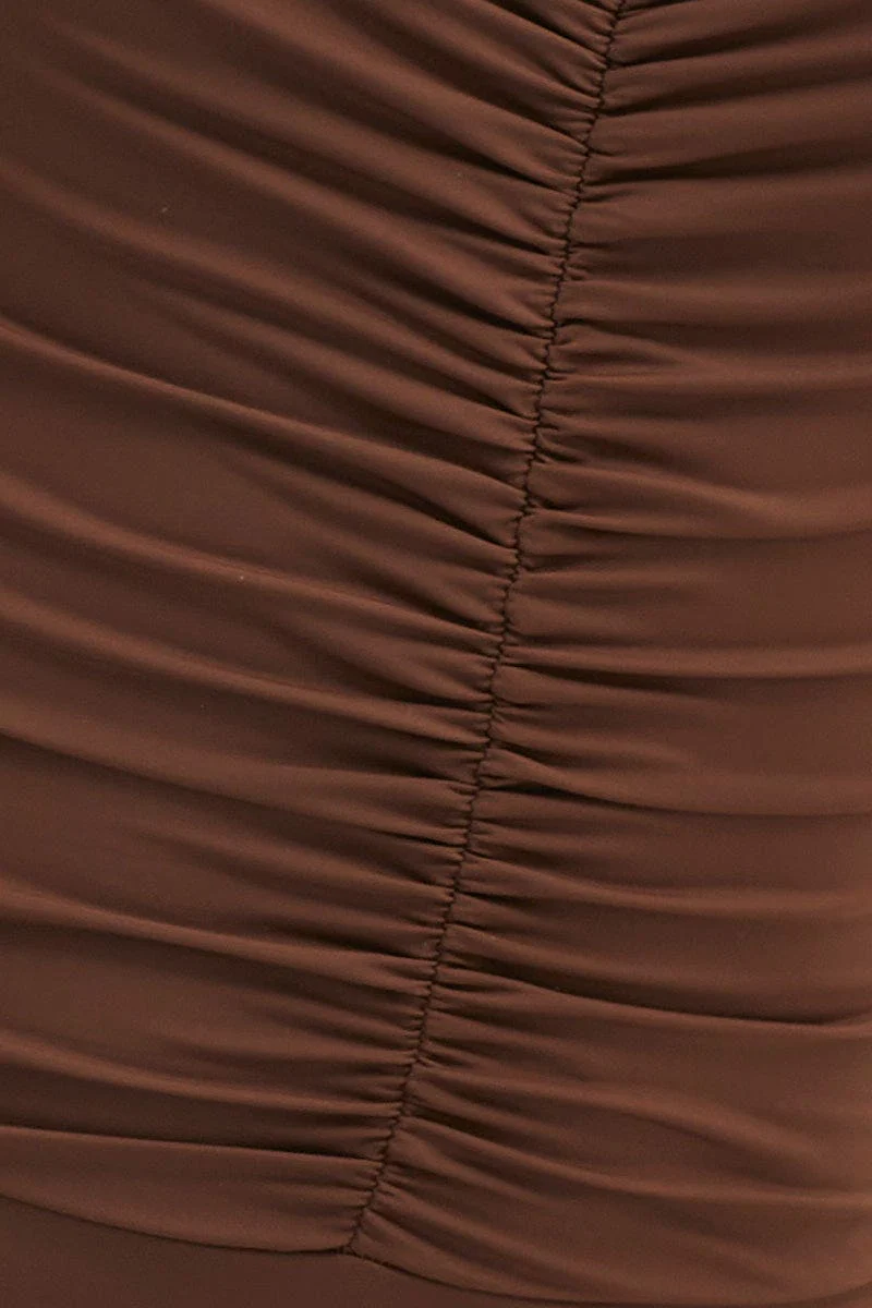 Brown Ruched Front Strapless Bodysuit - Image 6