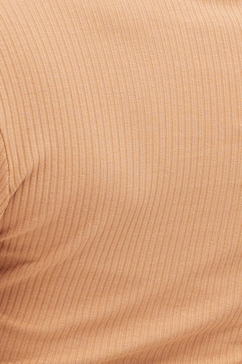 Brown Ruched Top Long Sleeve Collared - Image 6