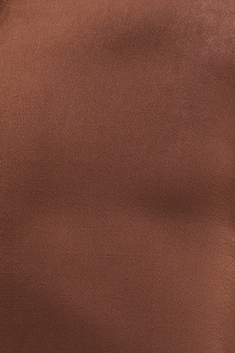 Brown Satin Long Sleeve Collared Chain-Link Front Jacket - Image 6