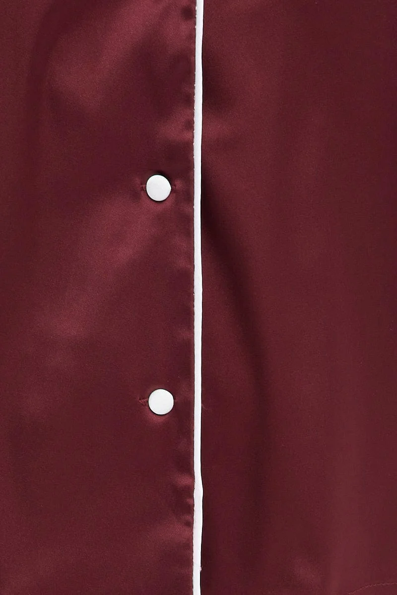 Brown Satin Pj Piping Button Through Pyjama Set - Image 6