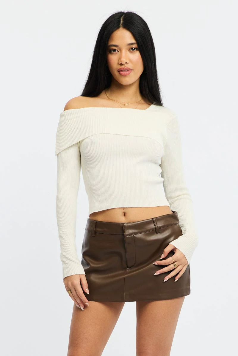 Brown Skort Low Rise Faux Leather