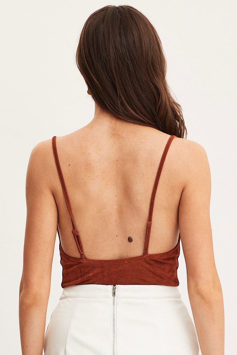 Brown Slinky Bodysuit Cowl Neck - Image 5
