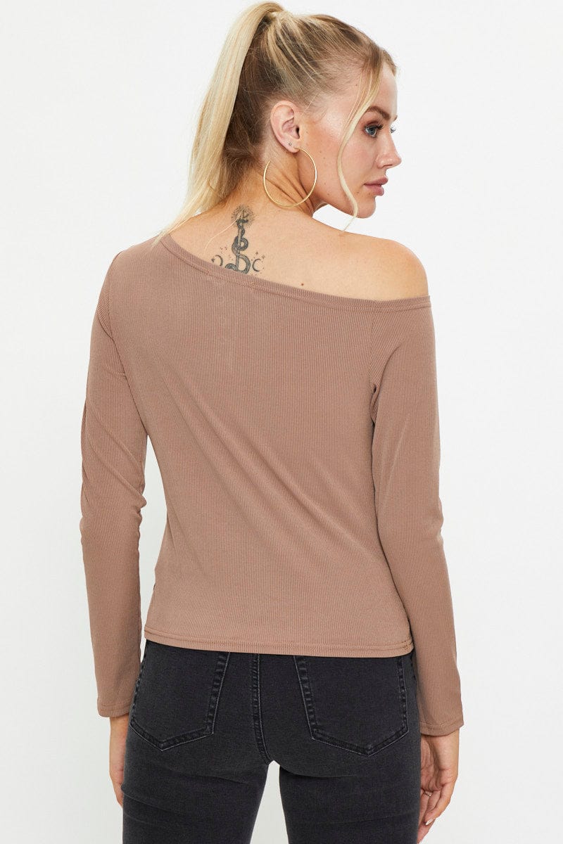 Brown Snap Button Off Shoulder Knit - Image 5
