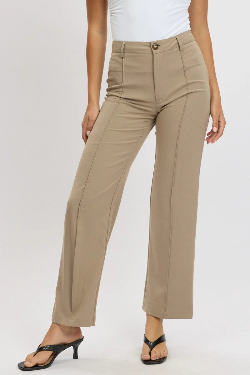 Brown Straight Fit Pants High Rise - Image 3