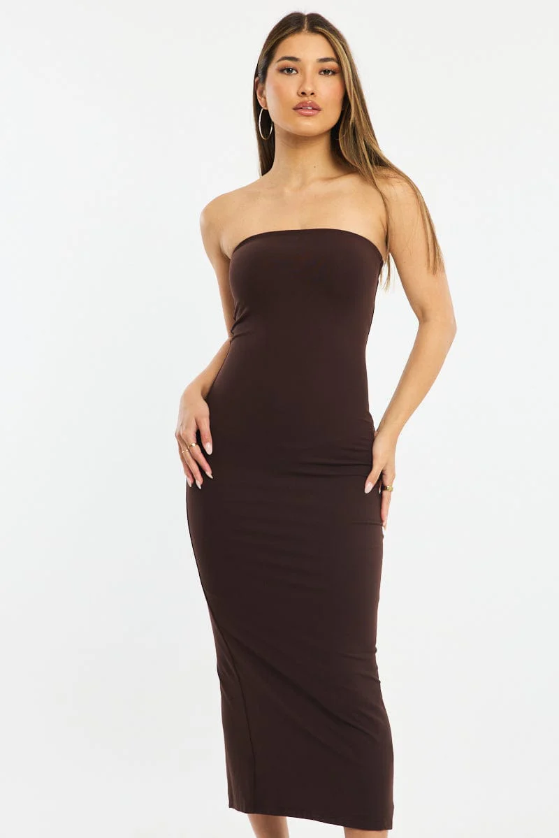 Brown Strapless Bodycon Dress - Image 2