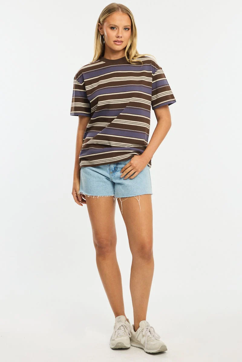 Brown Stripe Oversized Tee Short Sleeve - Image 2