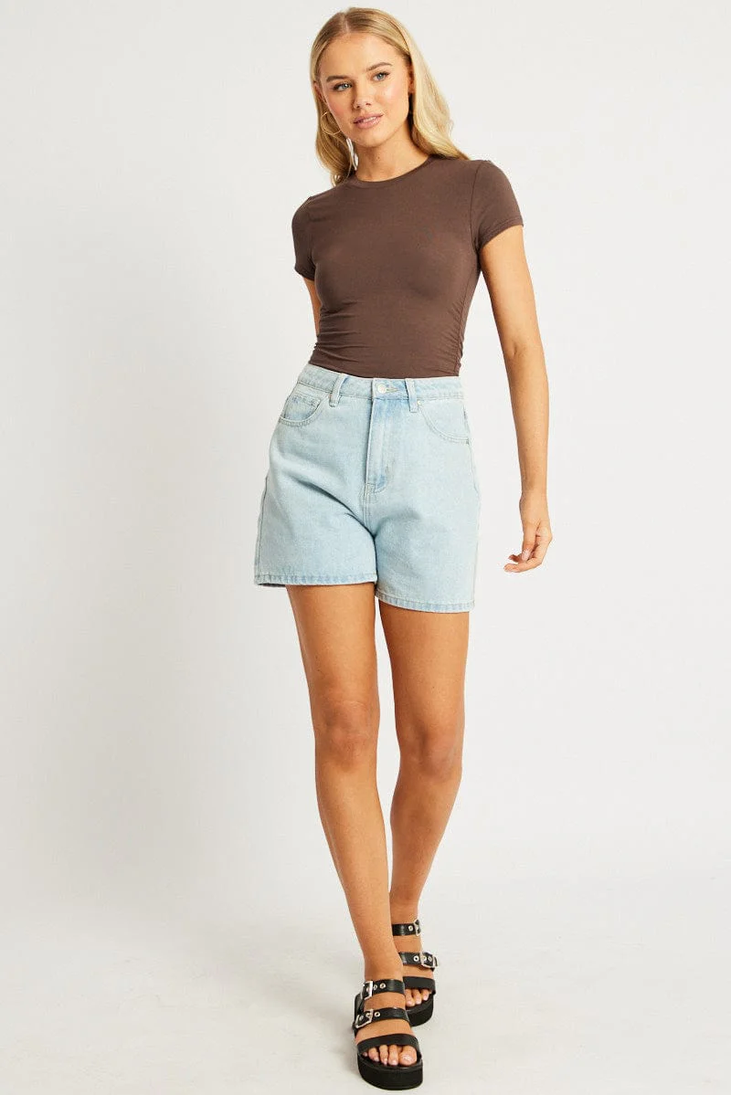Brown T Shirt Short Sleeve Crew Neck Modal - Image 2