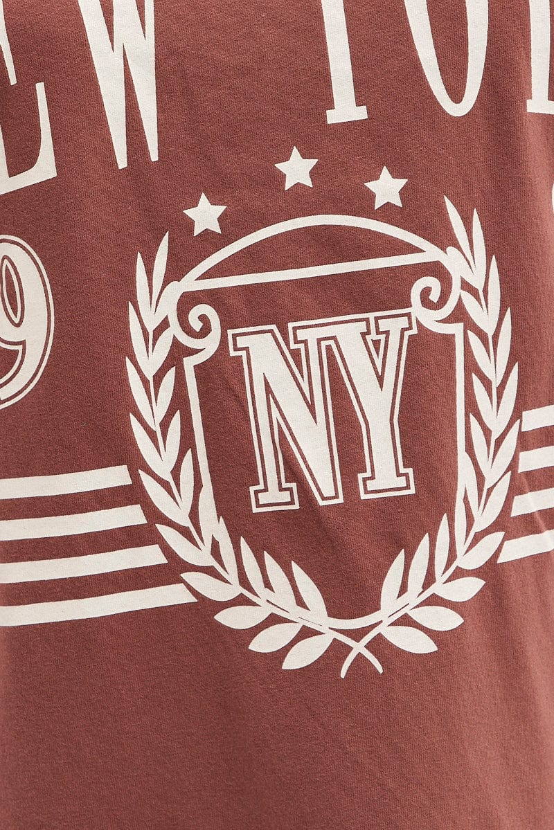 Brown T Shirt Short Sleeve Crew Neck New York Cotton - Image 6